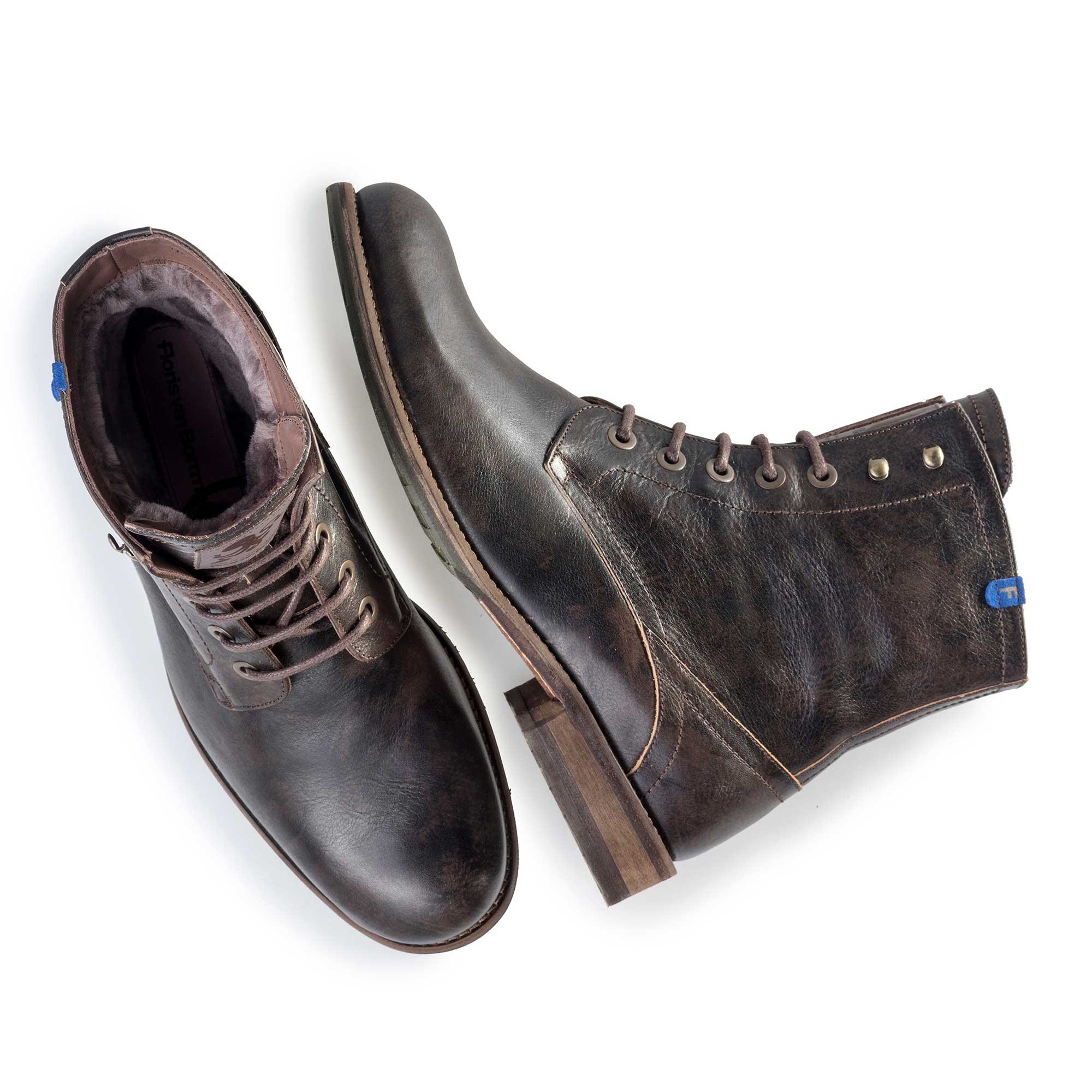 10751/07 - Floris van Bommel leren heren veterboot donkerbruin / zwart 10751/07 - Floris van Bommel leren heren veterboot donkerbruin / zwart
