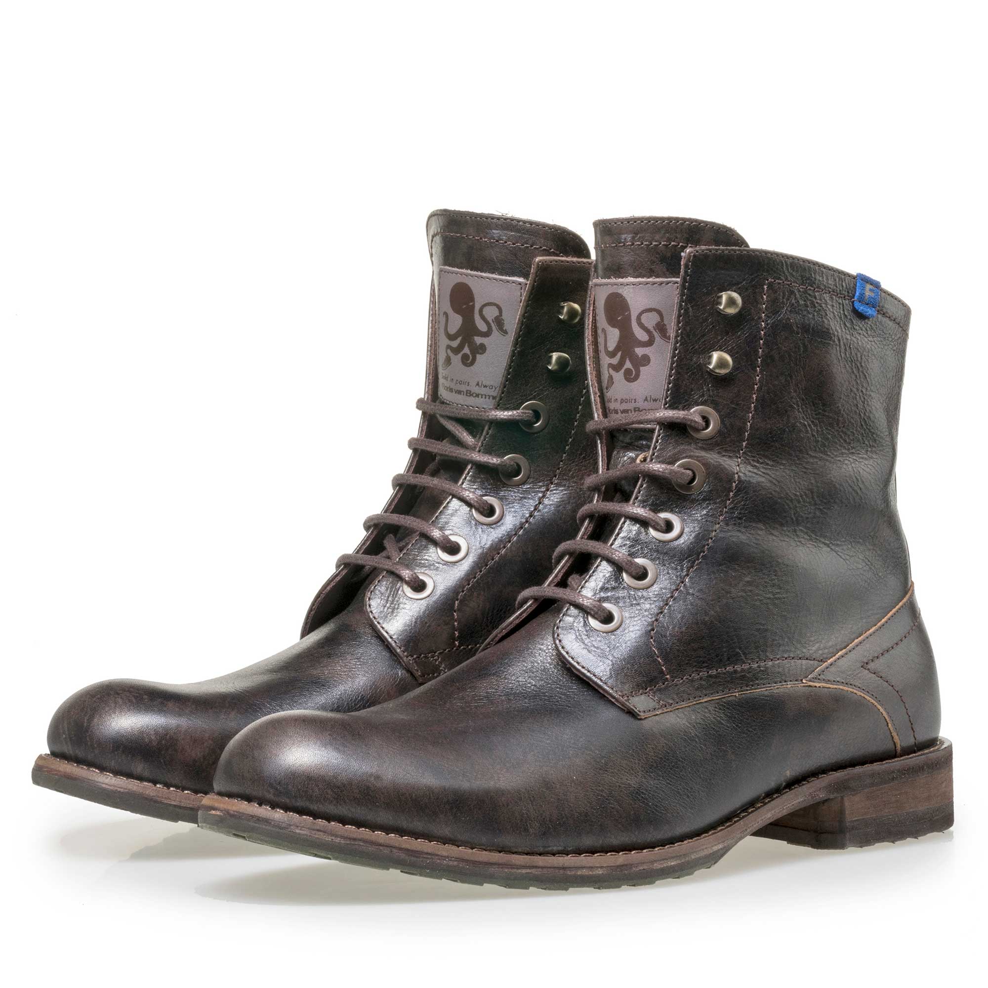 10751/07 - Floris van Bommel leren heren veterboot donkerbruin / zwart 10751/07 - Floris van Bommel leren heren veterboot donkerbruin / zwart