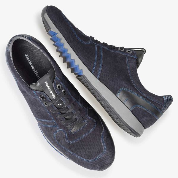 Blue calf’s suede leather sneaker with pattern