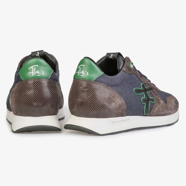 Blauw/ groene canvas sneaker met groene accenten