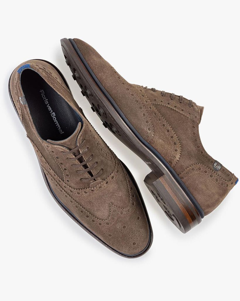 Brogue su&egrave;de donker taupe