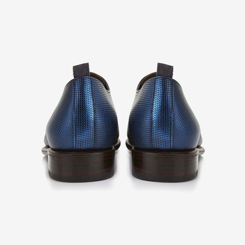 Floris van Bommel metallicblauwe leren heren veterschoen
