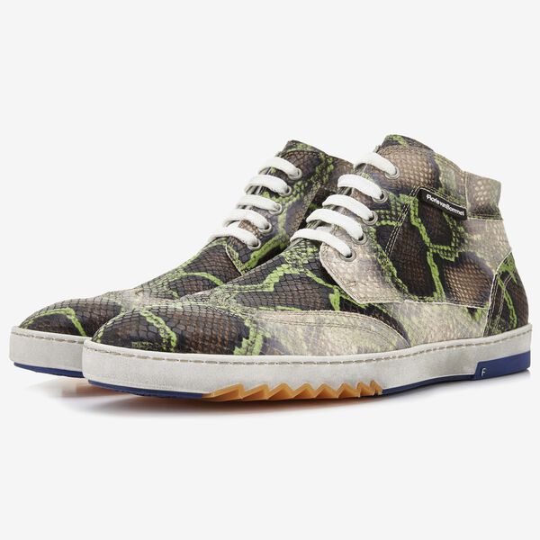 Floris van Bommel green snake print men's sneaker boot