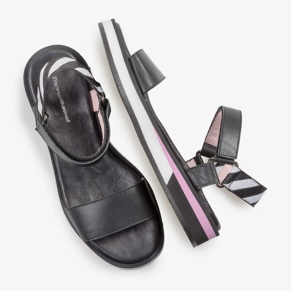 Flat black leather sandal