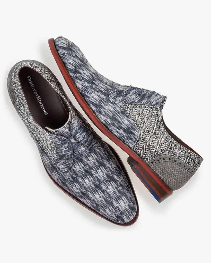 Veterschoen nubuck zwart/wit