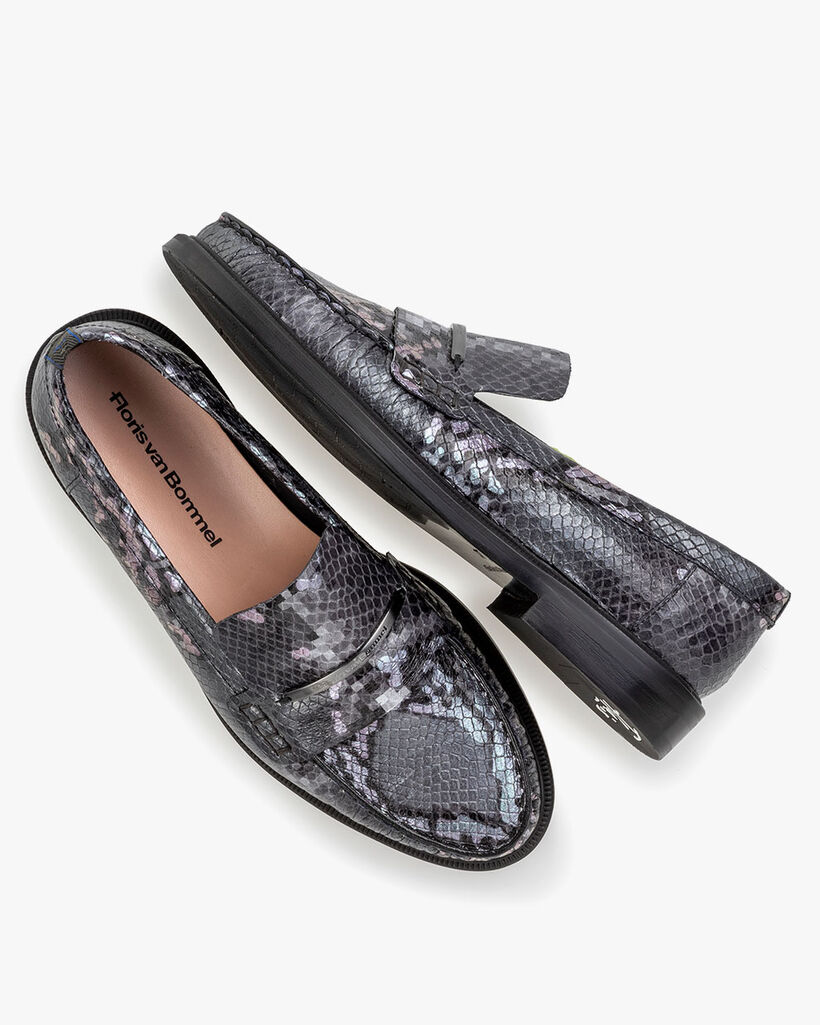 Loafer reptielenprint donkergrijs