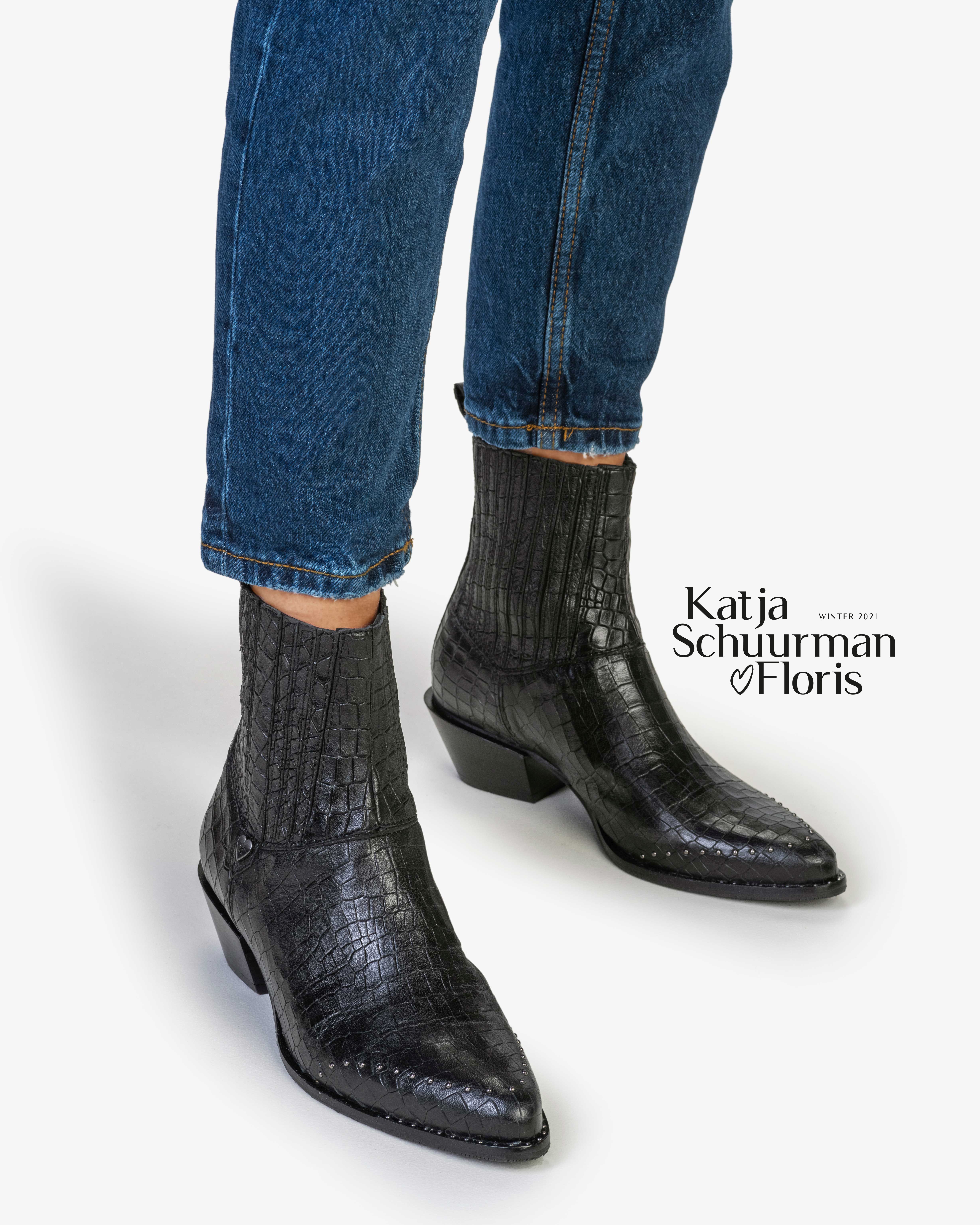 Chelsea boot reptielenprint zwart SFW-60013-10-01 | Floris van Bommel Women®