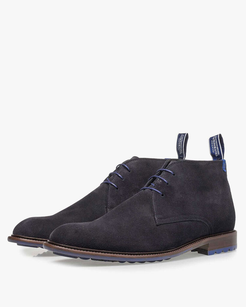 Lace boot suede leather dark blue