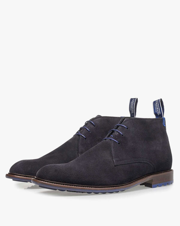 Lace boot suede leather dark blue