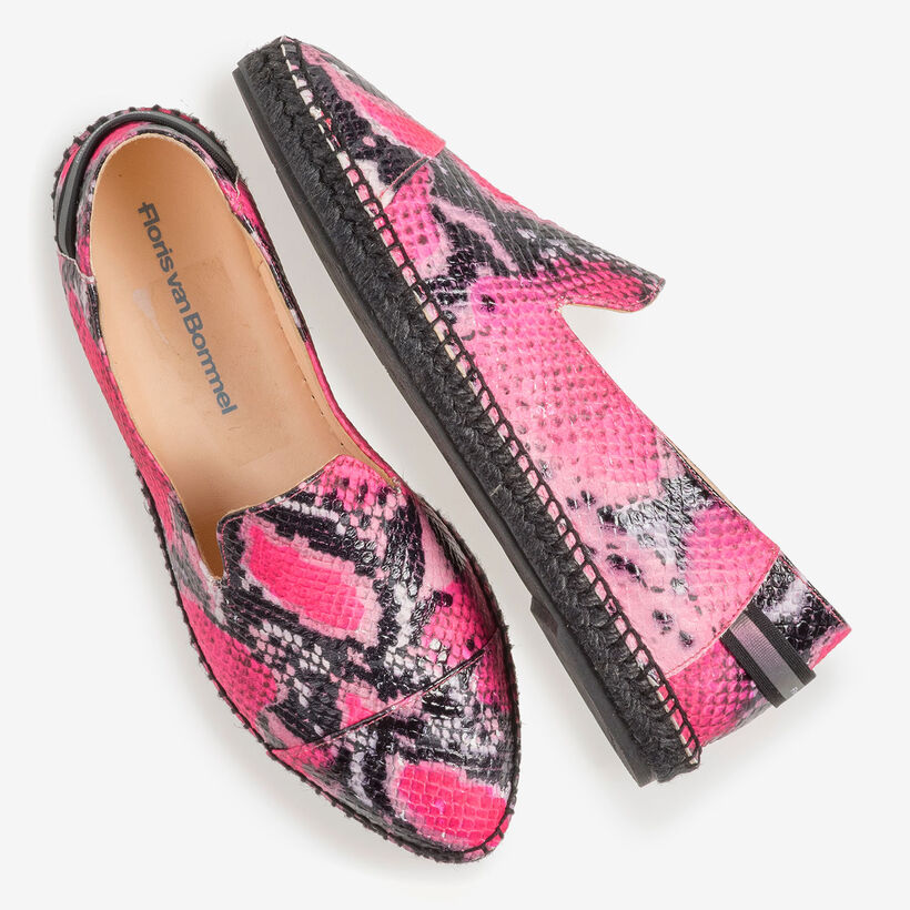 Fluor roze espadrille met snakeprint