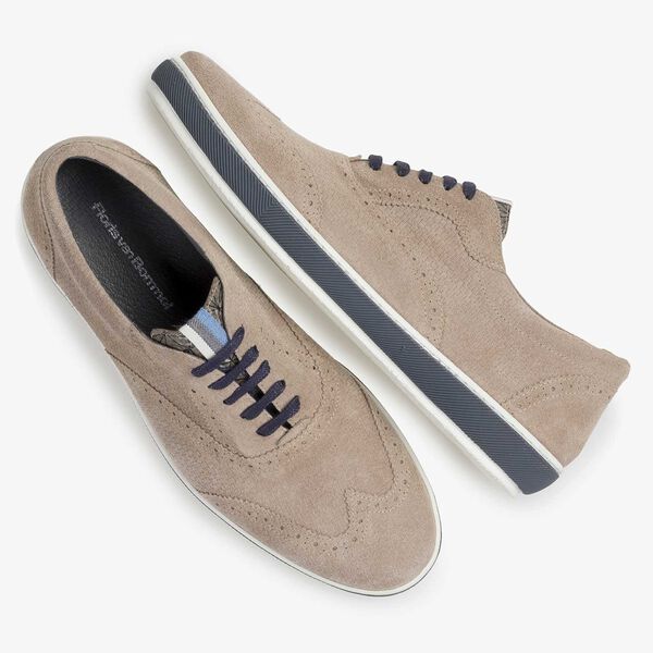 Taupe-coloured suede leather brogue shoe
