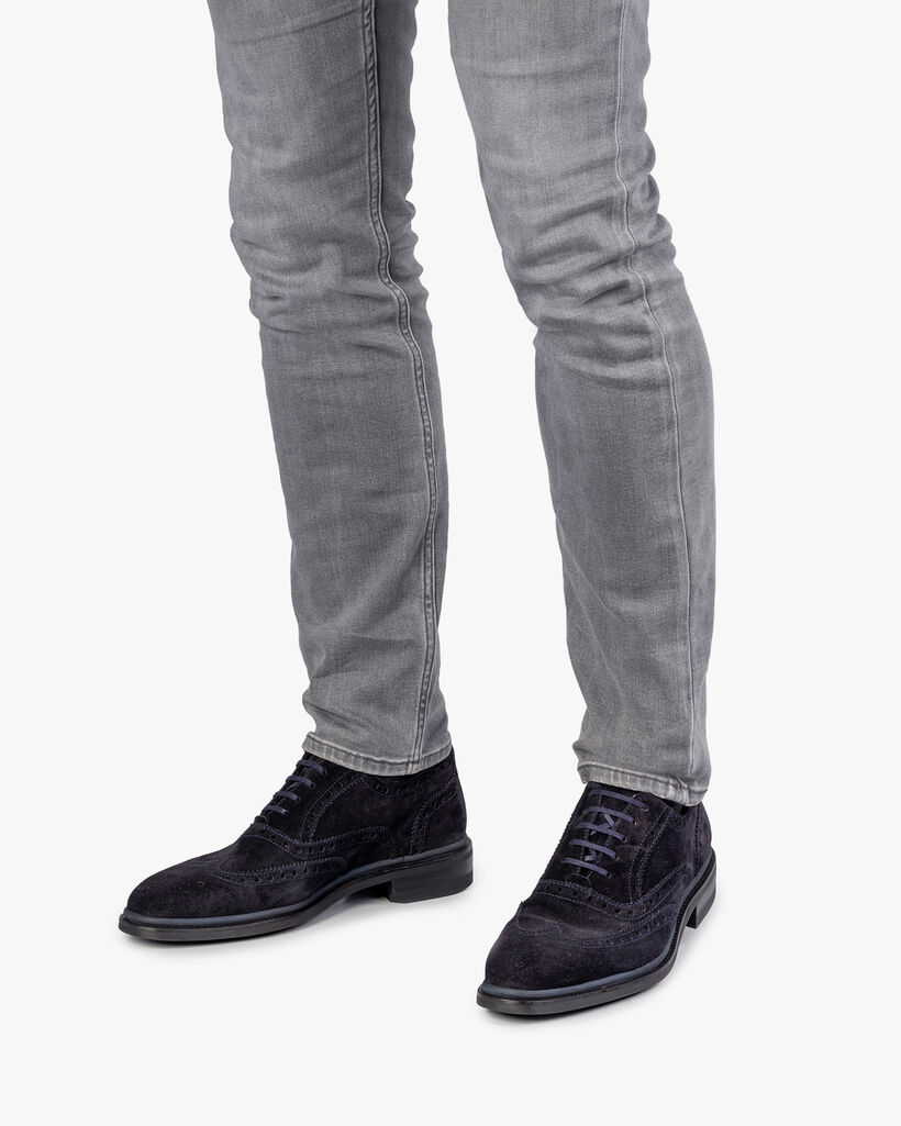 Brogue su&egrave;de donkerblauw