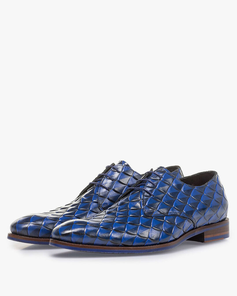 Premium blue leather lace shoe with print