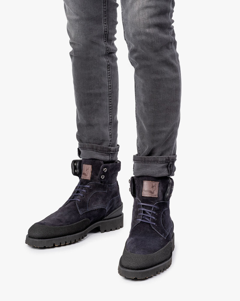 Lace boot blue suede leather
