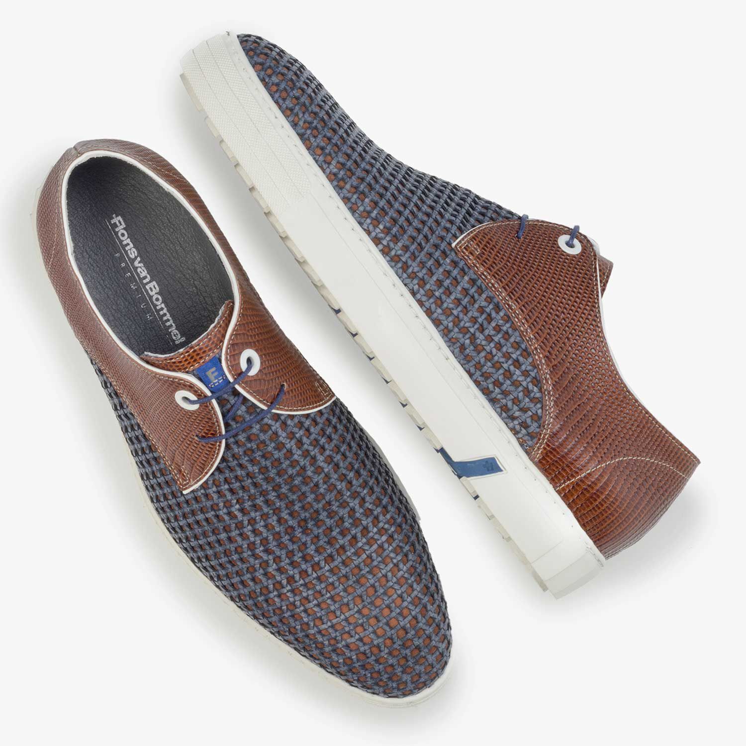 Sneakers heren Premium cognac sneaker van gevlochten leer Floris van Bommel Official