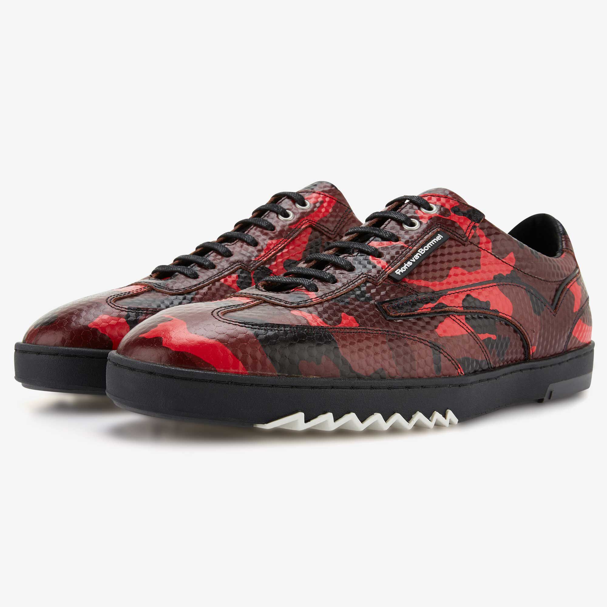 Red leather men s sneaker with snake print 16094 05 Floris van Bommel
