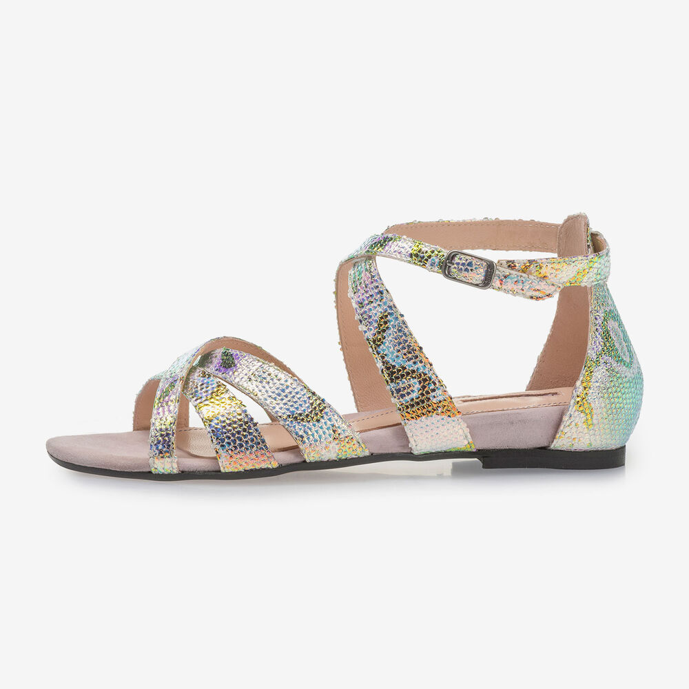 Leren sandaal met groen/gouden metallicprint