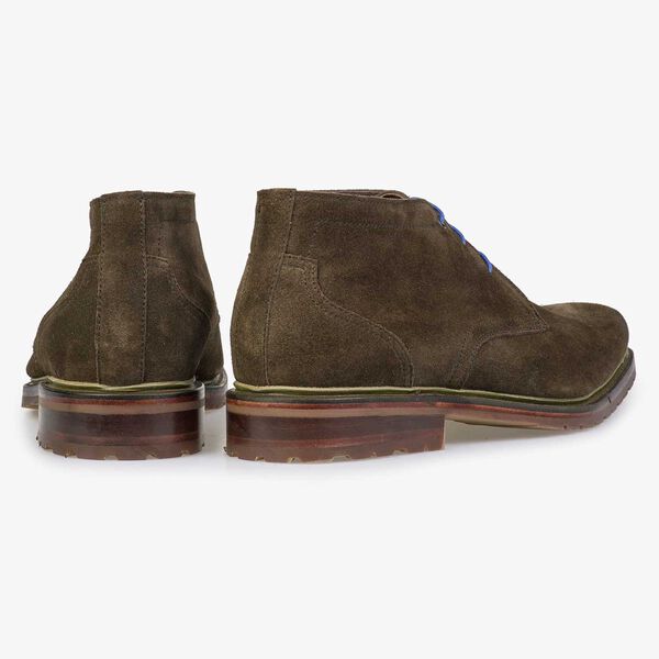 Brown/olive green calf suede leather lace boot