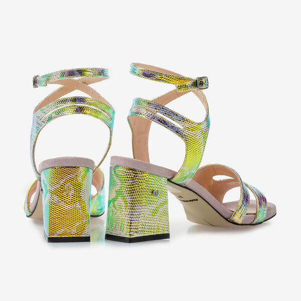 Leren sandalette met groen/gouden metallicprint