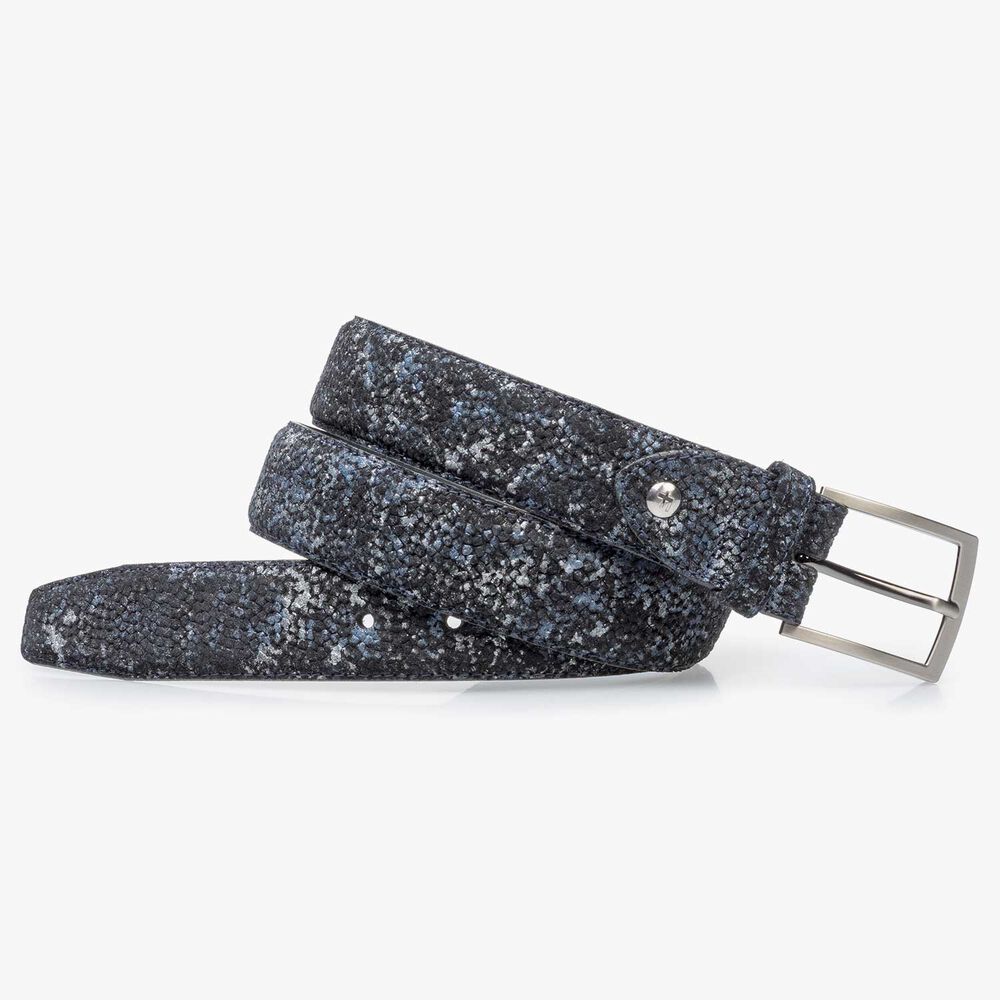 Dark blue suede leather belt with structure