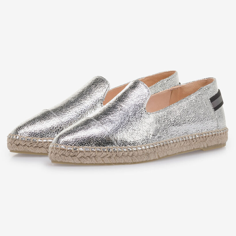 Silver leather espadrilles with metallic print