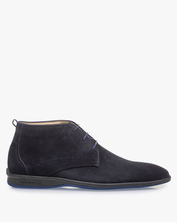 Dark blue suede leather lace boot