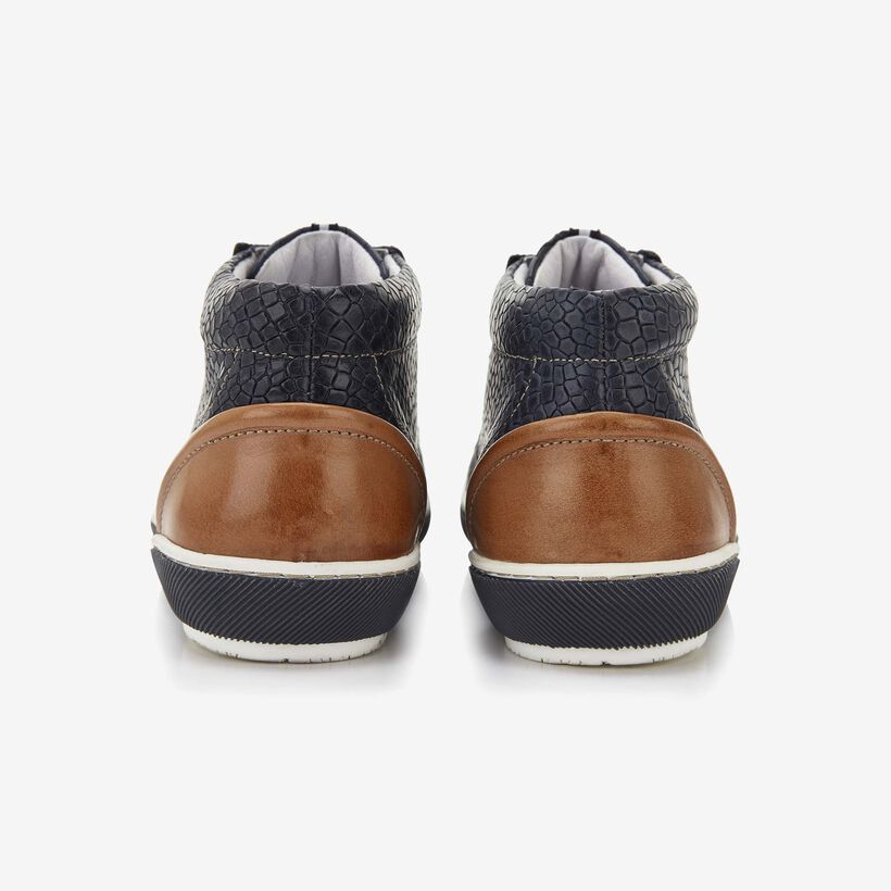 Floris van Bommel dark blue crocodile print men's lace-up boot