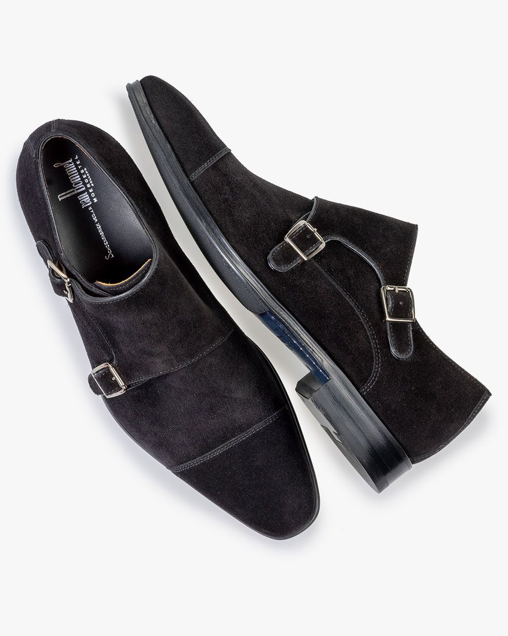 Black suede double shop monk strap shoes