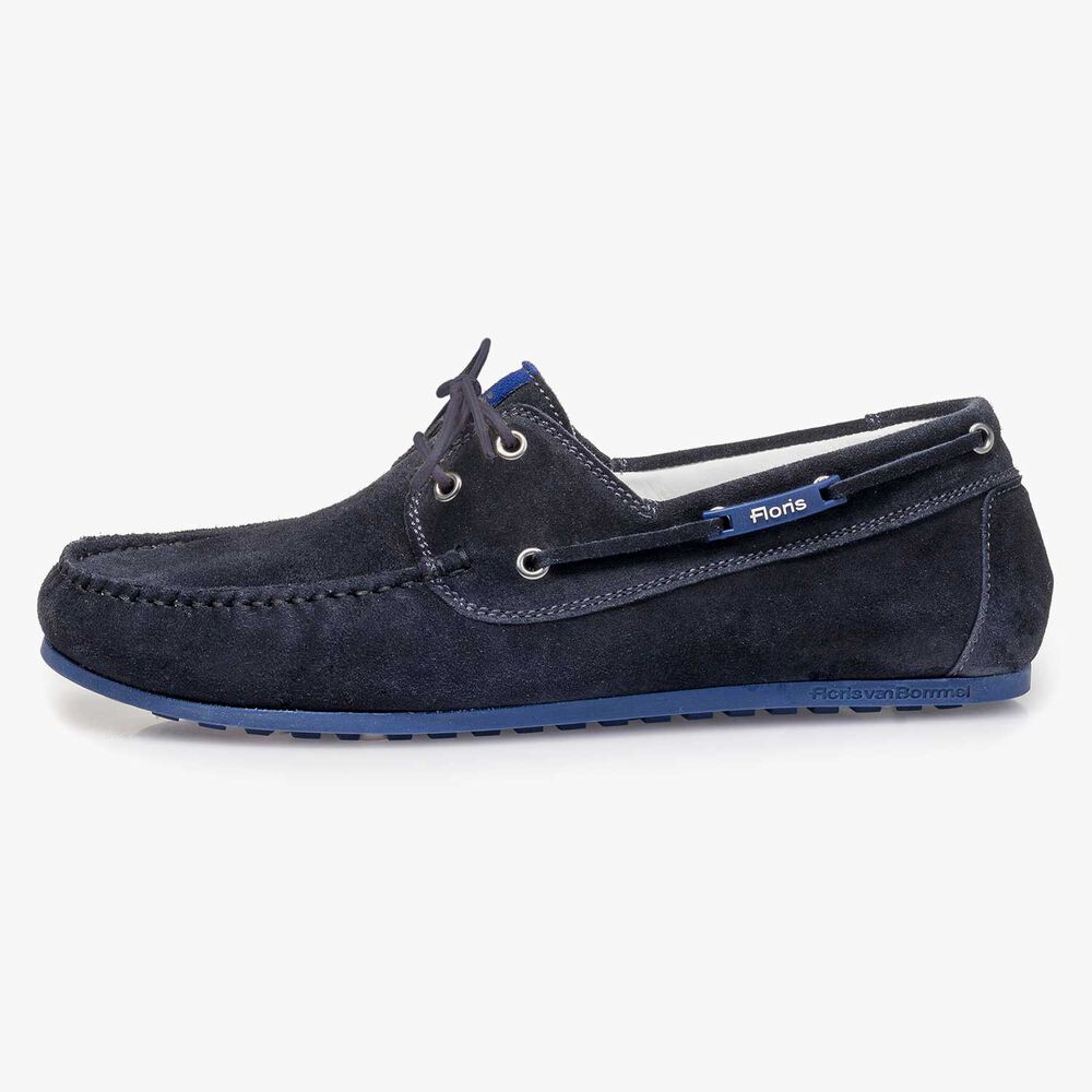 Blue slightly buffed suede leather sailing shoe