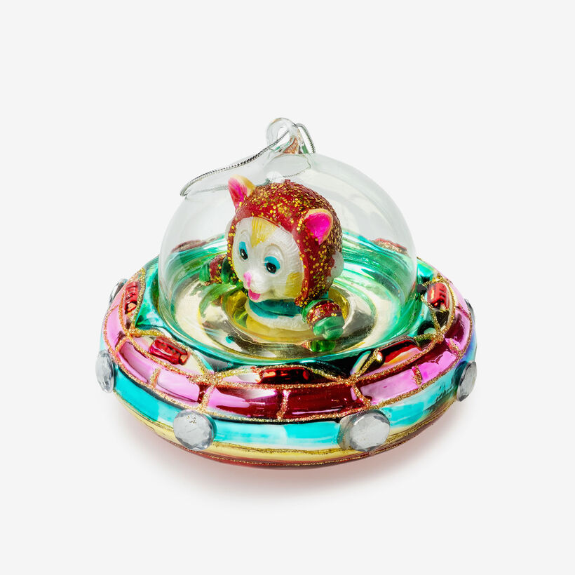 Kerstbal kat in ruimteschip