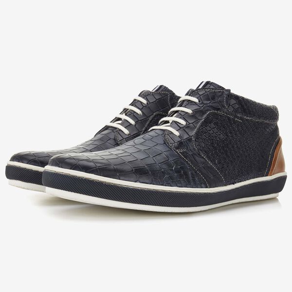 Floris van Bommel dark blue crocodile print men's lace-up boot