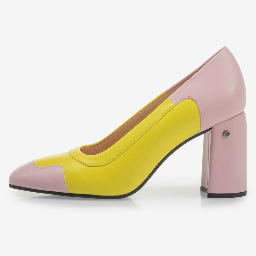 Nappaleren pump geel/roze