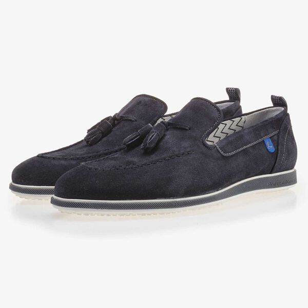 Dark blue suede leather loafer