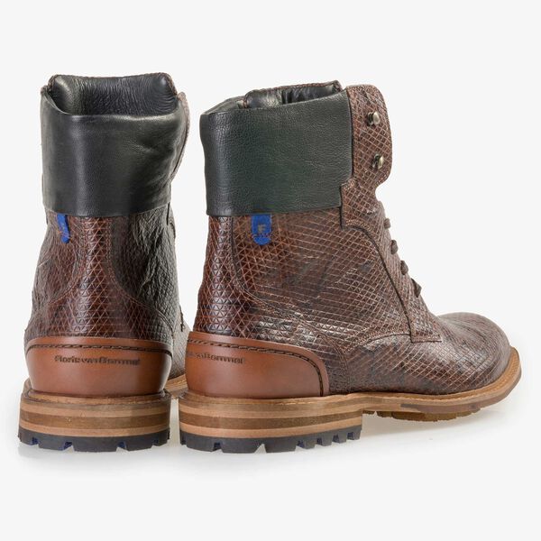 Floris van Bommel hoge cognac leren snakeprint heren veterboot