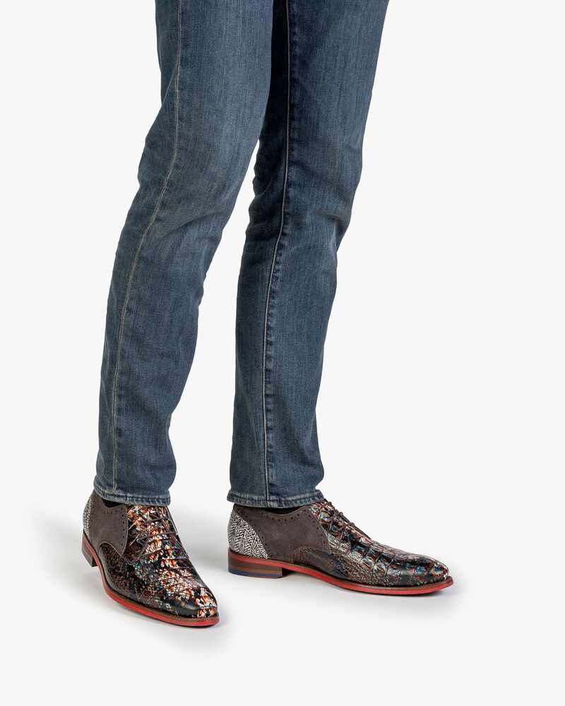 Veterschoen geprint leer cognac