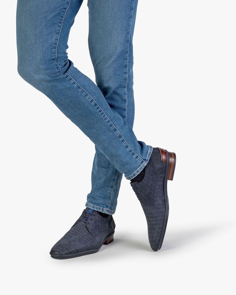 Veterschoen met print donkerblauw