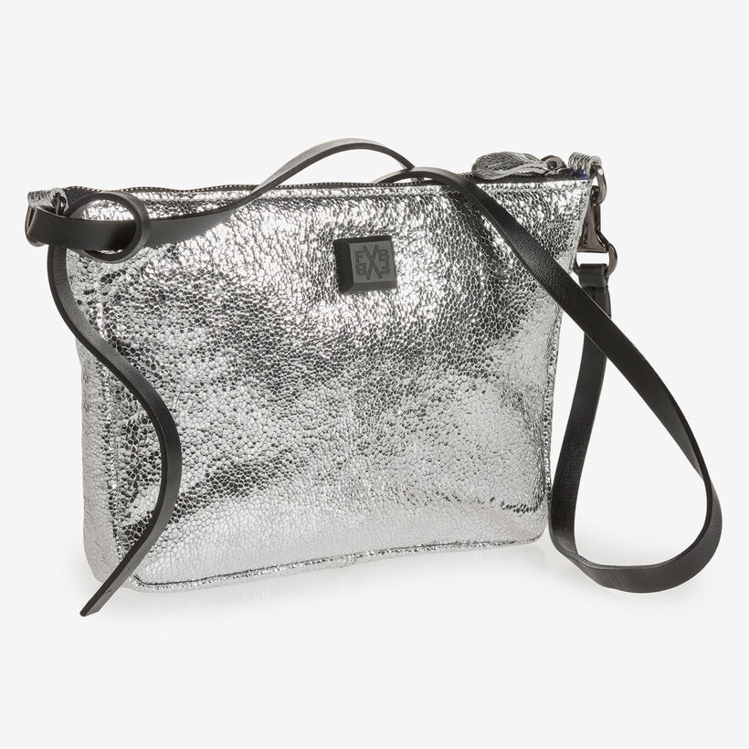 Silver leather bag with metallic print