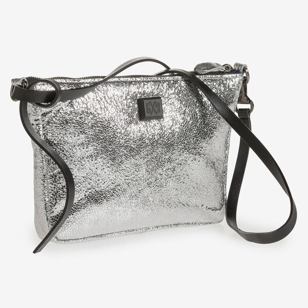 Silver leather bag with metallic print