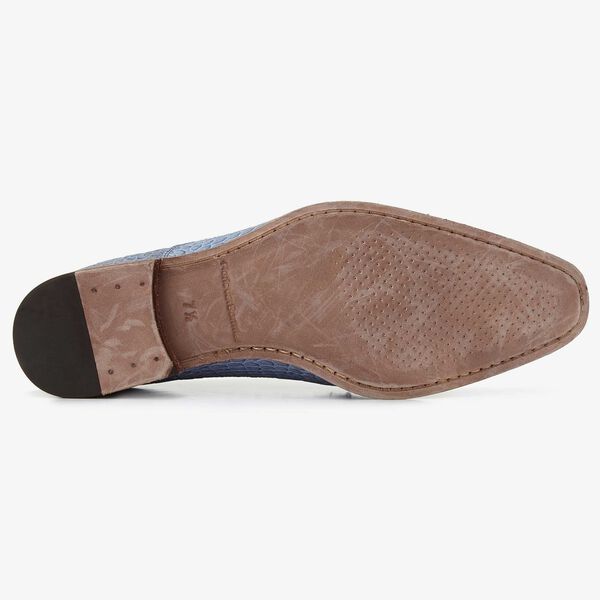 Floris van Bommel lichtblauwe crocoprint heren veterschoen