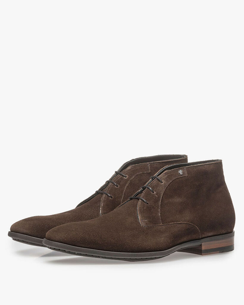 Dark brown suede leather lace boot