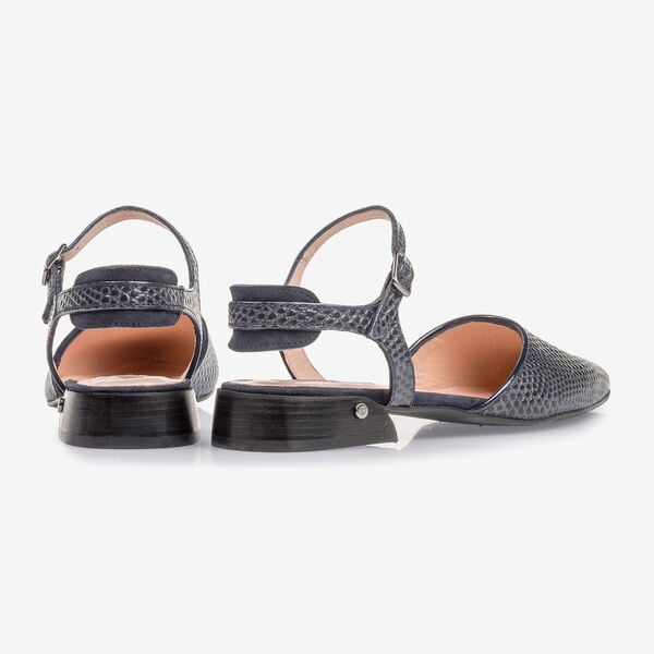 Dark blue suede leather sandals with print