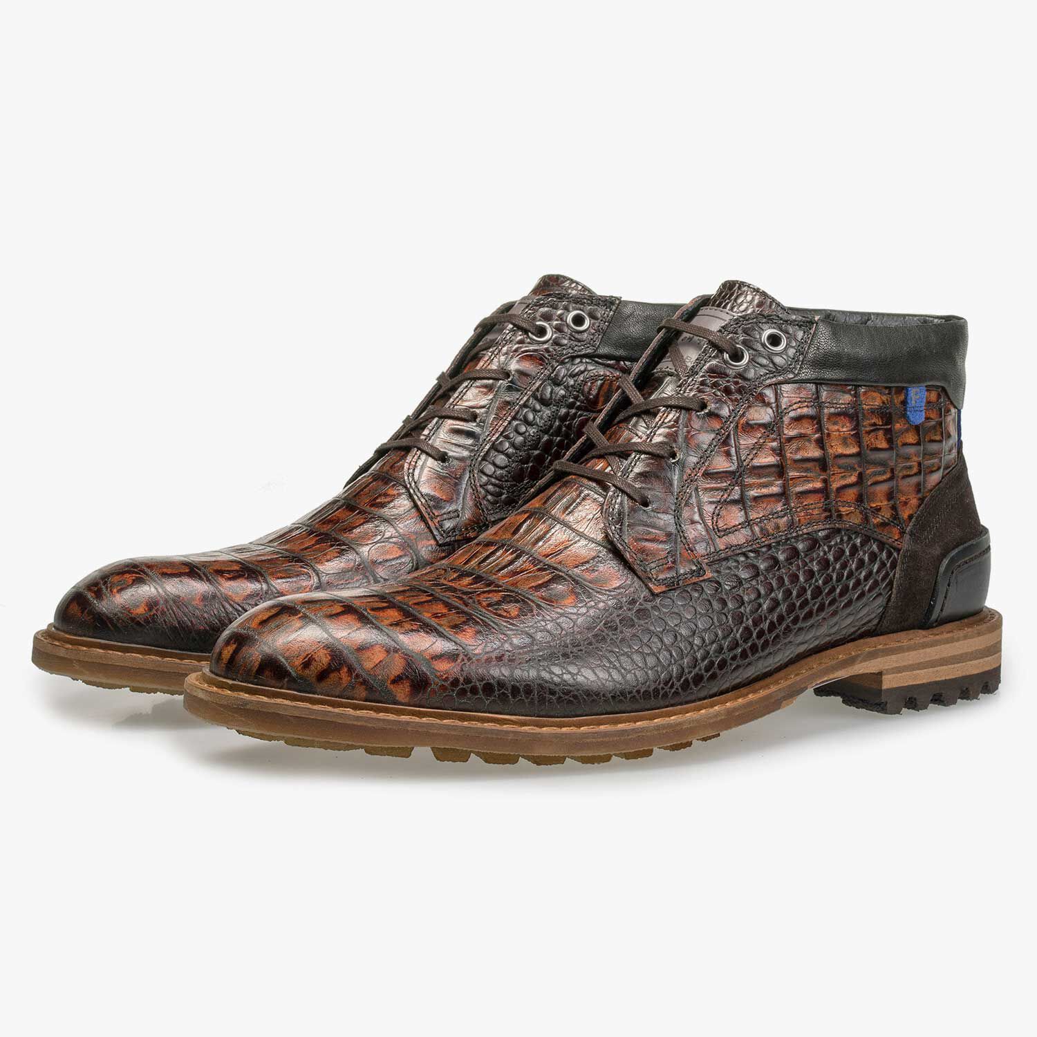 Mid high croco leather lace boot brown 10228 12 Floris van Bommel