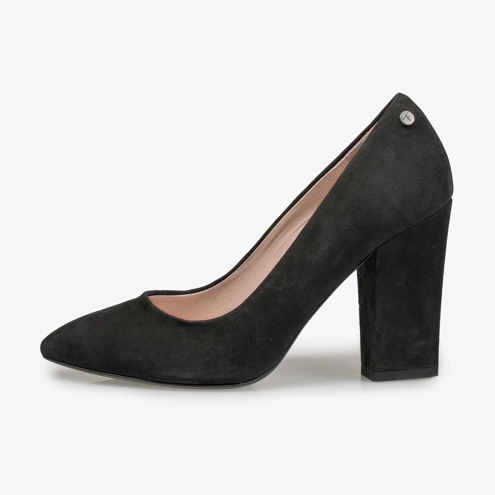 Black nubuck leather high heels
