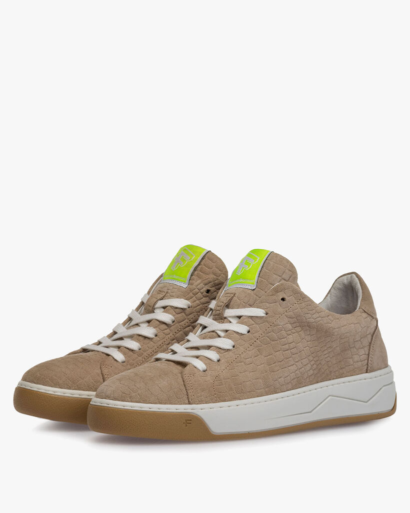 Sneaker printed suede leather beige