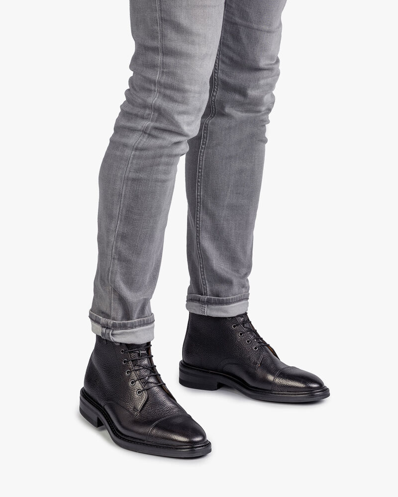 Boot leer met print zwart