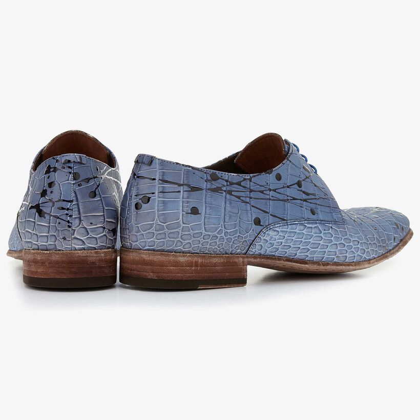 Floris van Bommel lichtblauwe crocoprint heren veterschoen