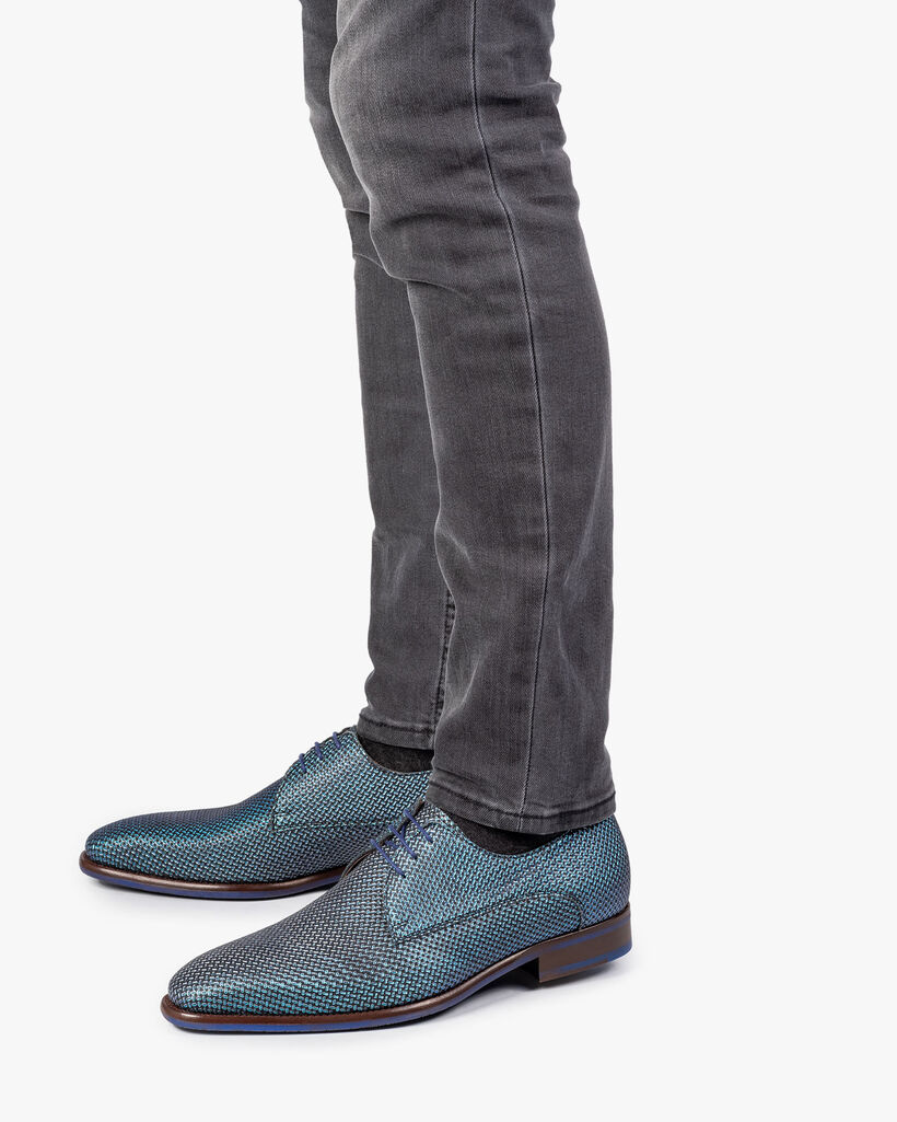 Veterschoen blauw metallic