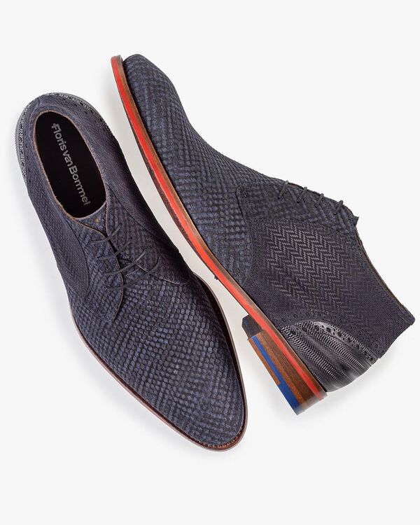 Lace boot suede leather blue