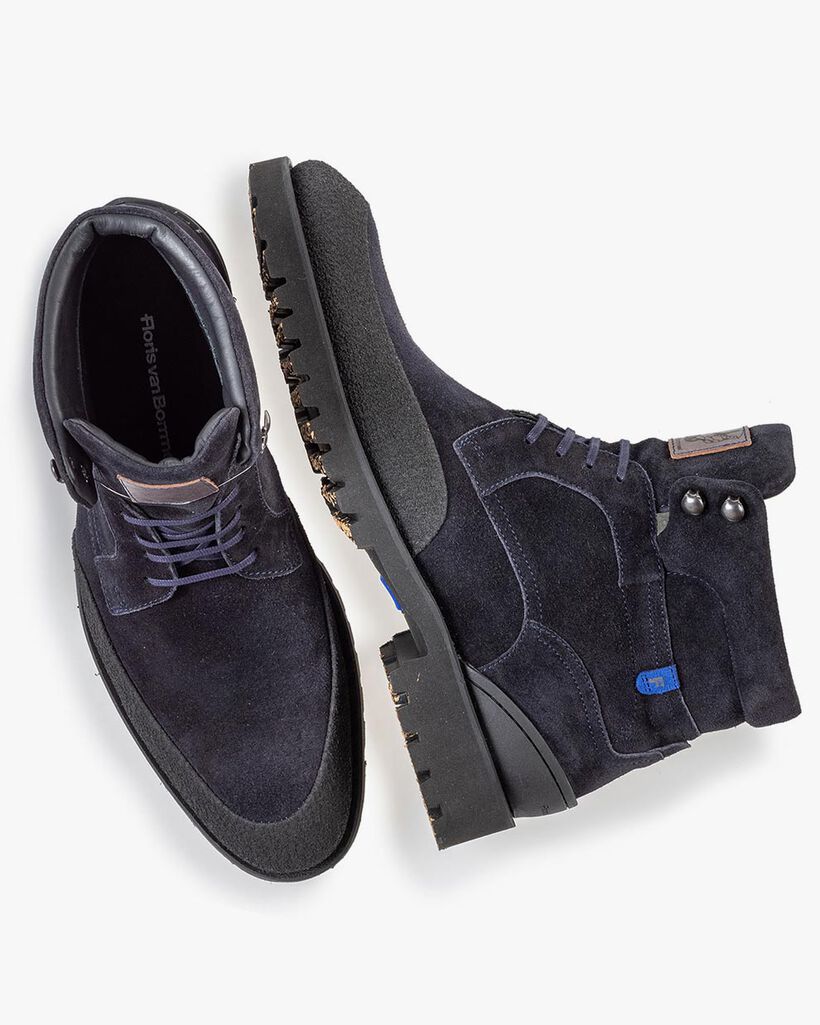 Lace boot blue suede leather
