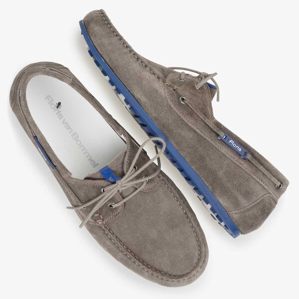 Taupe-coloured slightly buffed suede leather sailing shoe